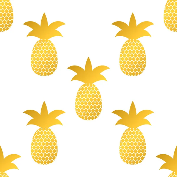 Patrón sin costuras con piña dorada sobre fondo blanco. Ilustración vectorial de frutas tropicales doradas. Plantilla fácil de editar para el diseño del logotipo, cartel, pancarta, invitación, folleto, ropa, etc. . — Vector de stock