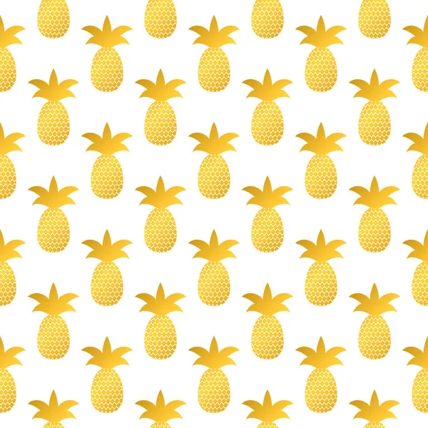 Bezešvé vzor se zlatým ananasem na bílém pozadí. Zlatý vektor tropického ovoce. Jednoduchá úprava šablony pro design loga, leták, banner, plakát, pozvánka, oblečení, atd.. — Stockový vektor