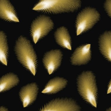 Tüy sorunsuz desen. Siyah Boho tarzı vektör arka plan üzerinde altın tüyler. Tekstil, duvar kağıdı, kumaş, vb için şablonu kolayca düzenlenecek.