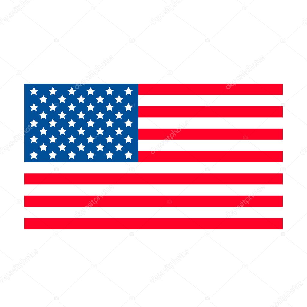 United States of America flag isolated on white. National symbol of USA. American patriotic background. Easy to edit vector template for banner, roster, greeting card, t-shirt, etc.