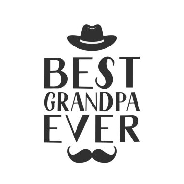 Şapka ve bıyıklı en iyi büyükbaba. Büyükbaba için Büyükanne Ve Büyükbaba Günü tebrik kartı. Banner, poster, kartpostal, t-shirt, kupa, vb için vektör şablonu kolayca.