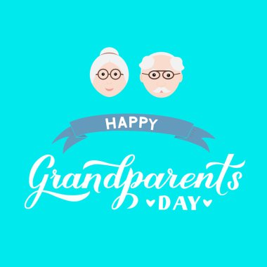 Karikatür büyükanne ve dedesi ile Happy Grandparents Day kaligrafi el yazısı. Banner, poster, kartpostal, tebrik kartı, kartpostal, t-shirt, kupa, vb için vektör şablonu kolayca.