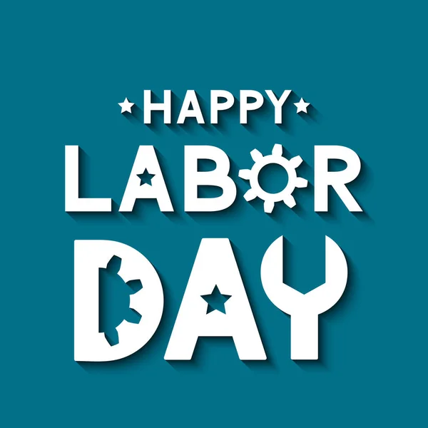 Happy Labor Day lettering on blue background. Easy to edit vector template for typography poster, logo design, banner, flyer, postcard, greeting card, party invitation, etc. — Stock Vector