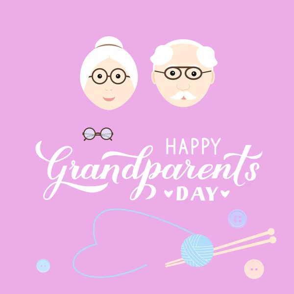 Karikatür büyükanne ve dedesi ile Happy Grandparents Day kaligrafi el yazısı. Tebrik kartı, afiş, poster, kartpostal, t-shirt, kupa, vb için vektör şablonu kolayca. — Stok Vektör