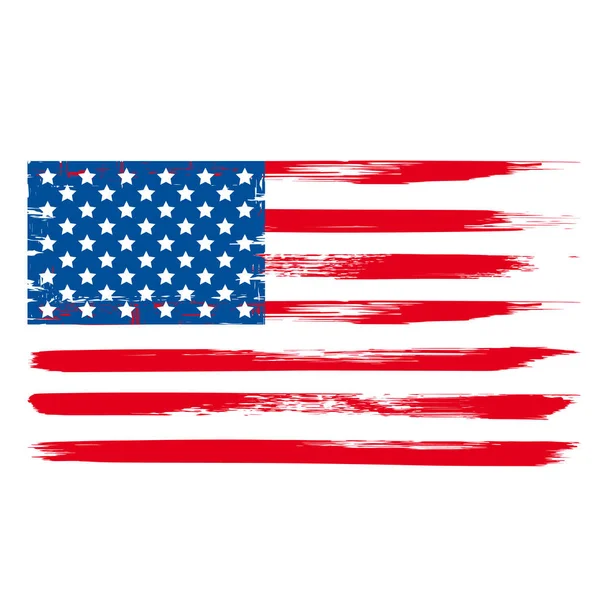 Grunge USA flagga med penseldrag isolerad på vitt. Medborgaresymbol av USA. Amerikansk patriotiska bakgrund. Lätt att redigera vektor mall för banner, affisch, gratulationskort, t-shirt, etc. — Stock vektor