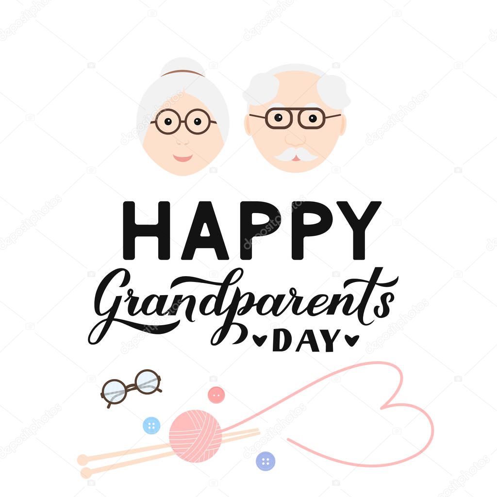 Happy Grandparents Day calligraphy hand lettering with cartoon grandmother and grandfather. Easy to edit vector template for Greeting card, banner, typography poster, postcard, t-shirt, mug, etc.