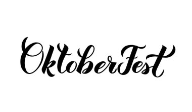 Oktoberfest kaligrafi el yazısı beyaz izole. Geleneksel Bavyera bira festivali. Logo tasarımınız, afiş, poster, el ilanı, t-shirt, davetiye, vb. için vektör şablonunu kolayca düzenlemeniz kolay. 