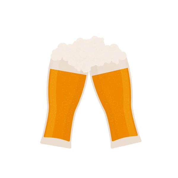 Два бокала пенящегося пива изолированы на белом. Традиционный баварский пивной фестиваль Октоберфест. Значок плоского вектора. Шаблон для дизайна логотипа, плаката, баннера, флаера, футболки, приглашения, стикера и т.д. . — стоковый вектор
