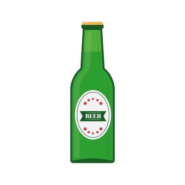 Yeşil bira şişesi beyaza yalıtılmış. Düz vektör simgesi. Bira logo tasarımı, poster, afiş, el ilanı, t-shirt, bar veya pub menü, vb için tasarım vektör elemanı düzenlemeniz kolay. — Stok Vektör