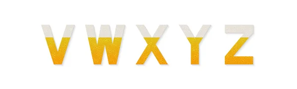 Buchstaben v, w, x, y, z aus Bier, Blasen und Schaumstoff isoliert auf — Stockvektor