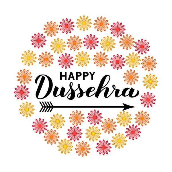 Mutlu Dussehra el ok ile yazı. Geleneksel Hint tatil vektör illüstrasyon. Tebrik kartı, tipografi afişi, afiş, el ilanı, davetiye vb. için şablonu kolayca difama.