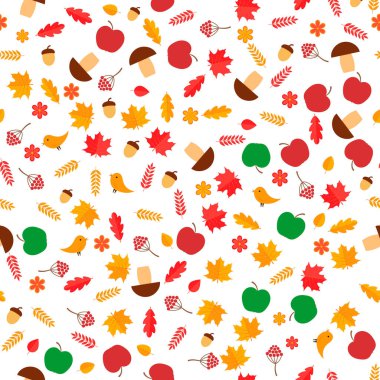 Sonbahar pürüzsüz desen. Sonbahar yaprakları, çiçekler, böğürtlen, mantar