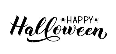 Örümceklerin ve dokuların siluetiyle Cadılar Bayramı el yazınız kutlu olsun. Tebrik kartı, afiş, tipografi posteri, parti davetiyesi, tişört vs. için vektör şablonunu düzenlemek kolay.