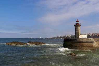 Foz do Douro 'daki deniz feneri Po' daki Douro nehrinin ağzında
