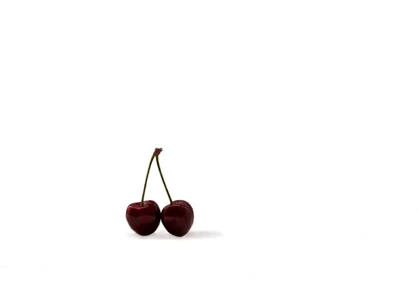 Dos cerezas dulces aisladas en blanco con espacio de copia para su te — Foto de Stock