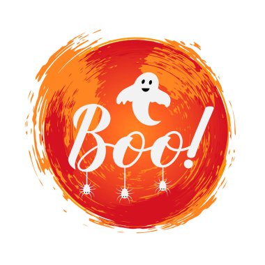 Şirin hayalet ve örümceklerle dolu bir el yazısı. Cadılar Bayramı tebrik kartı, afiş, tipografi posteri, parti davetiyesi, tişört vs. için vektör şablonunu düzenlemek kolay.