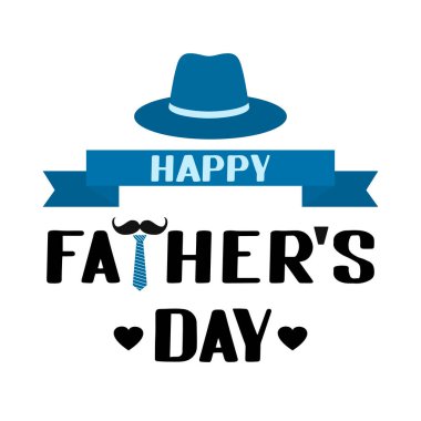 Babalar Günün kutlu olsun. Şapka, bıyık ve kravatla. Babalar Günü tipografi posteri. Pankart, tebrik kartı, el ilanı, kartpostal, parti daveti, çıkartma için vektör şablonu