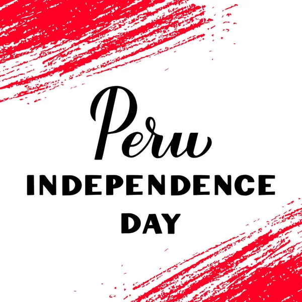 Perú Día Independencia Caligrafía Letras Mano Con Pinceladas Rojas Fiesta — Vector de stock