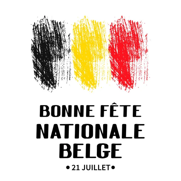 본 페테 내셔날 해피 벨기에 국가의 날 ( 영어 ) Bonne Fete Nationale Belge Happy Belgian National Day in French lettering with black and red brush stroke. 벨기에 공휴일. 인사장, 포스터, 배너, 플라이어등을 위한 벡터 주형. — 스톡 벡터