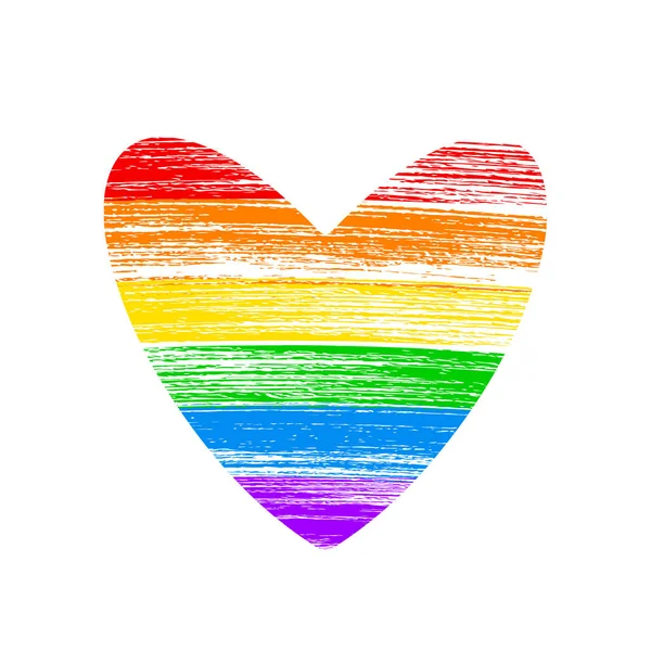 ハート型のLGBTコミュニティフラグ。ブラシは白に隔離された虹の色をストロークします。LGBTQレズビアン、ゲイの誇り、バイセクシャル、トランスジェンダーの社会運動の象徴。ベクターデザインの編集が簡単 — ストックベクタ