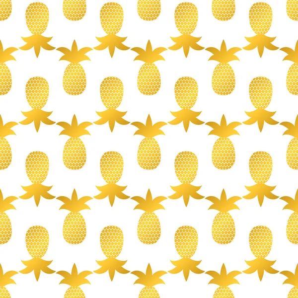 Padrão sem costura com abacaxi dourado no fundo branco. Ilustração do vetor de fruta tropical dourada. Modelo fácil de editar para design de logotipo, folheto, banner, cartaz, convite, roupas, etc . — Vetor de Stock