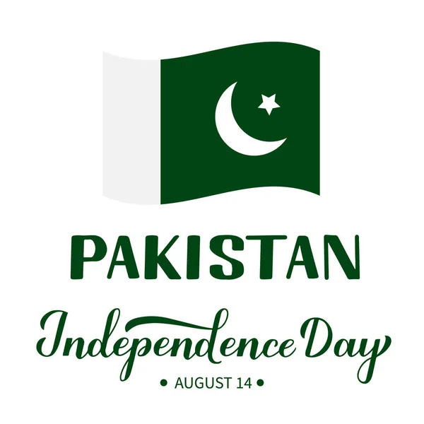 Kaligrafia Okazji Dnia Niepodległości Pakistanu Odizolowana Bieli Święto Narodowe Obchodzone — Wektor stockowy