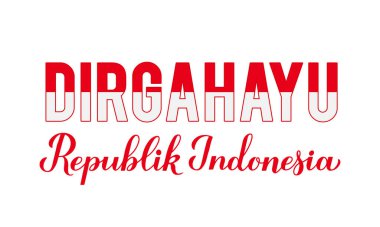 Endonezya 'nın Endonezya' da çok yaşa yazıları. Endonezya Bağımsızlık Günü tipografi posteri. Pankart, tebrik kartı, el ilanı vs. için vektör şablonu.