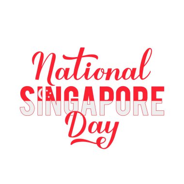 Singapur Ulusal Günü el yazısı harfleri. Singapur Bağımsızlık Günü tipografi posteri. Pankart, el ilanı, çıkartma, tebrik kartı, kartpostal vs. için vektör şablonu.