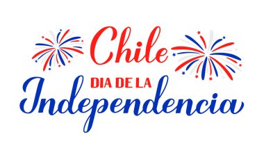 Şili Bağımsızlık Günü kaligrafi harfleri İspanyolca. Şili bayramı 18 Eylül 'de kutlandı. Tipografi posteri, afiş, tebrik kartı, el ilanı vs. için vektör şablonu.