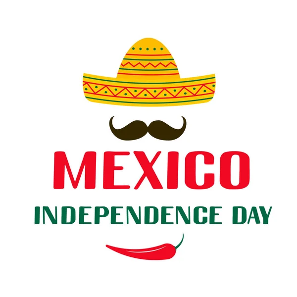 Letras Del Día Independencia México Con Sombrero Chile Aislado Sobre — Vector de stock