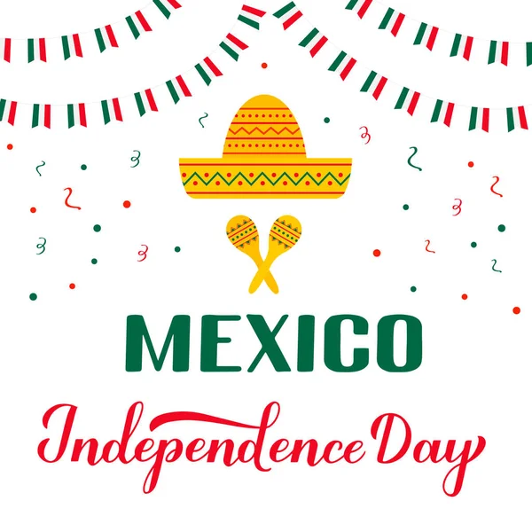 Día Independencia México Letras Con Sombrero Maracas Aisladas Blanco Fiesta — Vector de stock