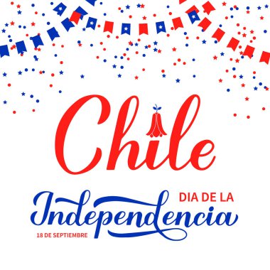 Chile Independence Day calligraphy lettering in Spanish. Chilean holiday celebrated on September 18. Vector template for banner, typography poster, greeting card, flyer, etc. clipart
