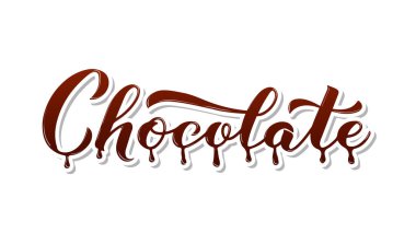 Çikolata el yazısı harfleri beyaza izole edilmiş. Erimiş çikolata etiketi. Logo tasarımı için vektör şablonu, tipografi posteri, tebrik kartı, kartpostal, afiş, broşür, tişört vs..