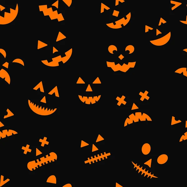 Halloween Bezszwowy Wzór Strasznymi Twarzami Dyni Czarnym Tle Łatwa Edycja — Wektor stockowy