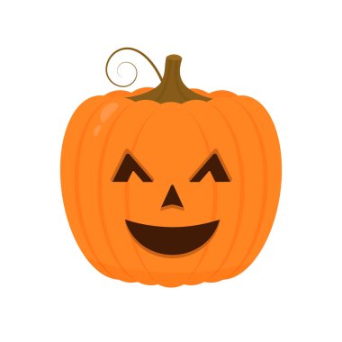 Beyaz üzerine izole edilmiş komik yüz simgesi olan Cadılar Bayramı Balkabağı. Tatlı çizgi film Jack-o-Lantern. Cadılar Bayramı partisi süslemeleri. Vektör şablonunu düzenlemek kolay.