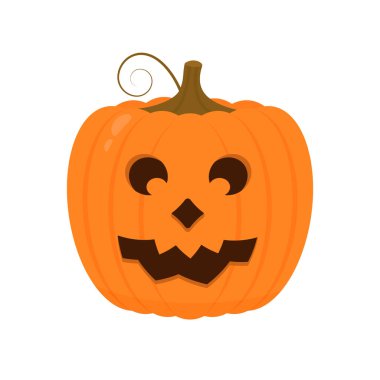 Beyaz üzerine izole edilmiş korkunç yüz ikonu olan Cadılar Bayramı Balkabağı. Tatlı çizgi film Jack-o-Lantern. Cadılar Bayramı partisi süslemeleri. Vektör şablonunu düzenlemek kolay.