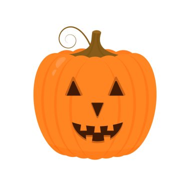 Gülen Cadılar Bayramı Balkabağı ikonu beyaza izole edilmiş. Tatlı çizgi film Jack-o-Lantern. Cadılar Bayramı partisi süslemeleri. Vektör şablonunu düzenlemek kolay.