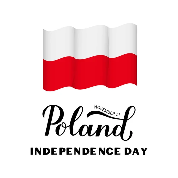 Dia Independência Polônia Letras Mão Com Bandeira Férias Polonesas Celebram — Vetor de Stock