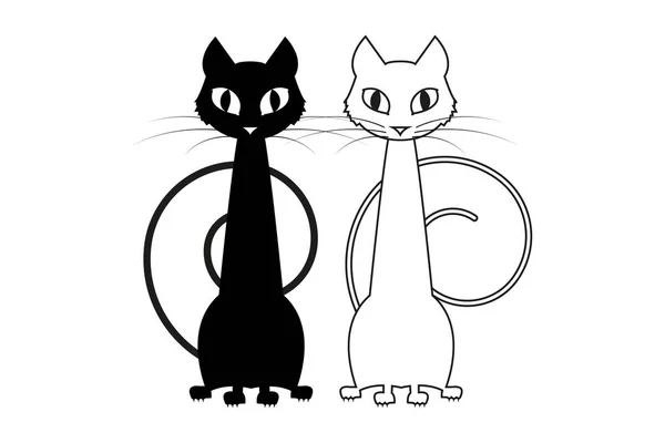 Dvě Kočky Sedící Podlaze Černá Kočka Bílá Kočka Pár Domácích — Stockový vektor