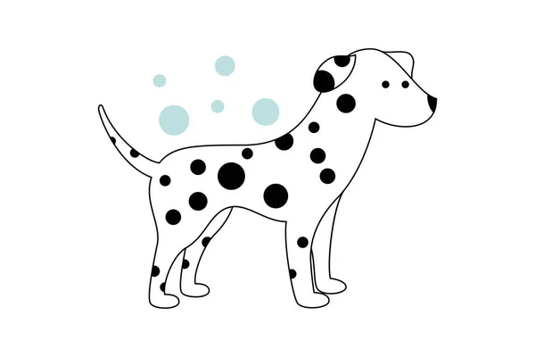 Isolated Vector Dalmatian Dog White Puppy Black Spots Blue Bubbles — Stock Vector
