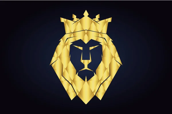 Poligonal aslan siluet. Aslan ile kapalı başkanı ağız ve altın üçgen. Altın safari hayvan başı. Yaban hayatı vektör logosu. Aslan poligonal başı altın kaplama ile. Kral aslan.