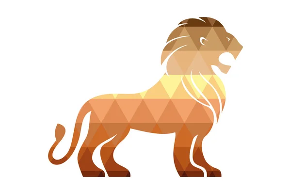 Stehender Löwe Mit Geöffnetem Maul Polygonale Löwensilhouette Löwe Mit Geöffnetem — Stockvektor