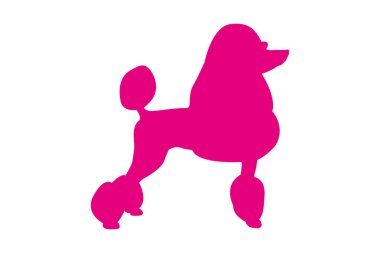 Siluet vektör logosu web için evde beslenen hayvan ve yazdırabilirsiniz. Kaniş köpek ayakta ve sağa doğru seyir izole pembe.