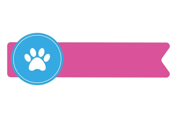 Roze Label Met Dierlijke Paw Prints Blauwe Cirkel Decoratief Lint — Stockvector