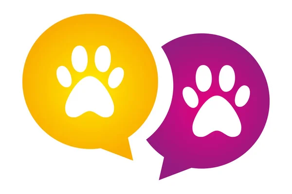 Dos Patas Perro Círculos Violeta Amarillo Colorido Animal Pawprint Logotipo — Archivo Imágenes Vectoriales