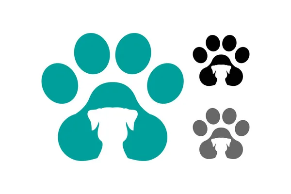 Köpek pawprint köpek siluet içinde ile. Renkli hayvan Pawprint. Mavi, gri ve siyah renklerde petâ €™ s pawprint vektör logo ayarlamak