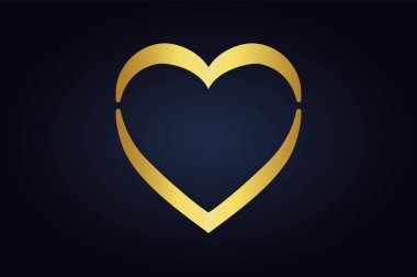 Kalp koyu arka plan üzerinde vektör şekli. Altın soyut kalp logosu web ve baskı için. Basit romantizm.