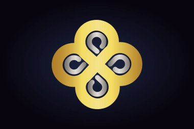 Gümüş ve altın renkleri soyut vektör logo. Sekiz numara yaratıcı geometrik sembolü. Altın sonsuzluk işareti ile gümüş eğri çizgiler içinde iki adet karışımı.