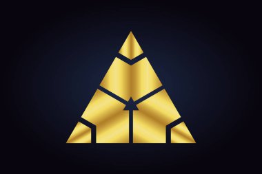 Altın üçgen vektör logosu. Büyük üçgen içinde küçük üçgen. Soyut logosu web için tasarım ve baskı.