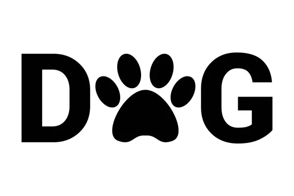 Siyah köpek metin hayvan pençe baskı ile bunun yerine kelime köpek Pet footmark o. mektup. Minimalist evcil hayvan vektör logosu web için hazır ve yazdırma.